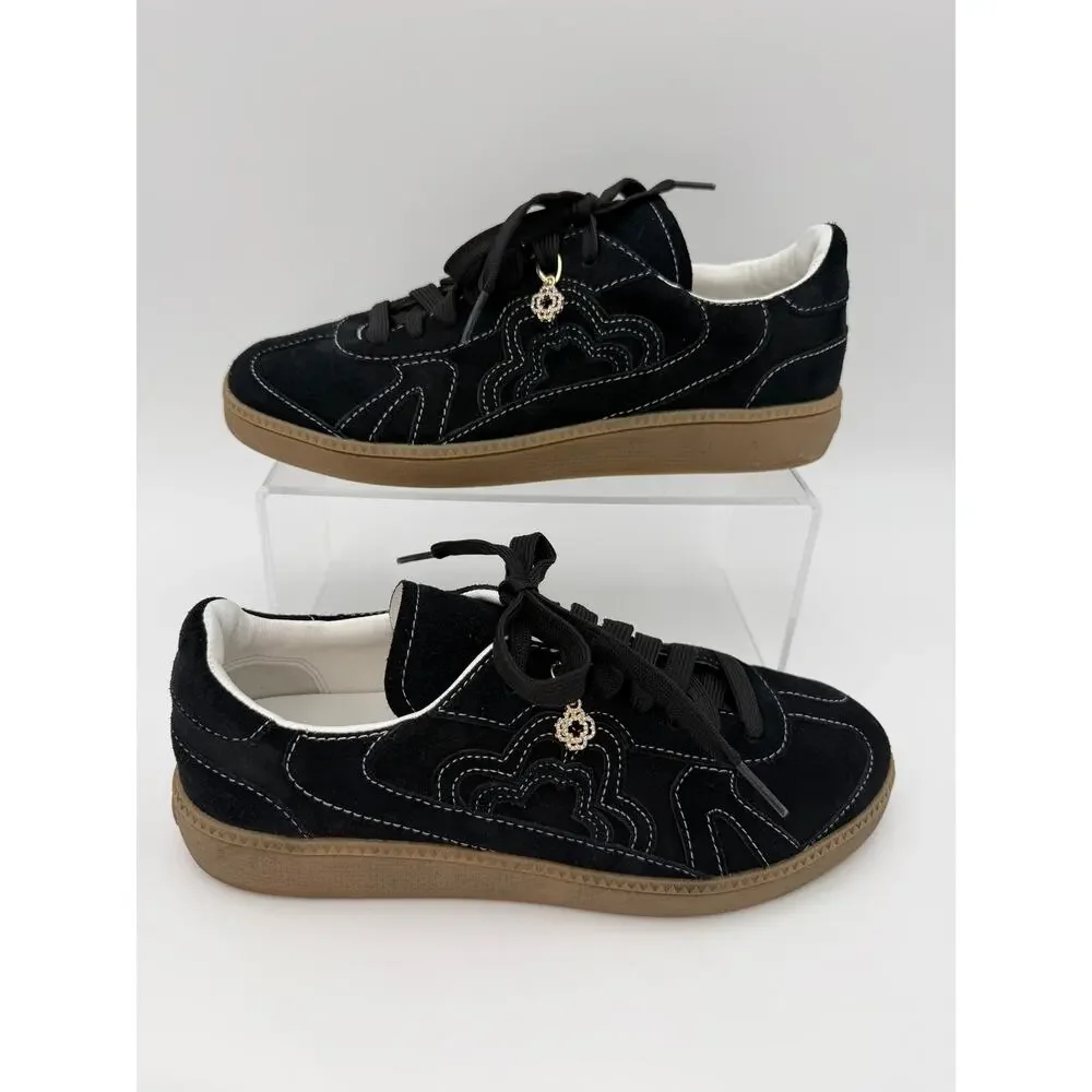 Maje Low Profile Sneakers Black Suede Size 39 / 9 Retro Contrast Stitching